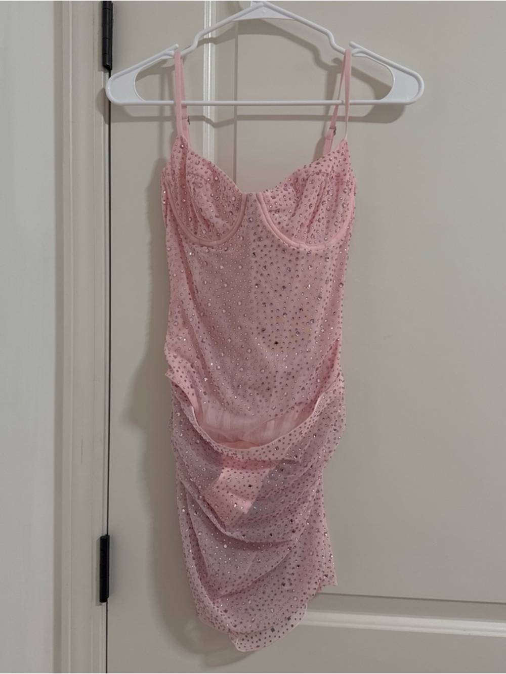 Oh Polly Pink Embellished Mesh Mini Dress